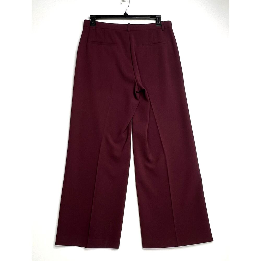 Theory Relaxed Wide Leg Crepe Pants Burgundy Womens 12 - Picture 4 of 9